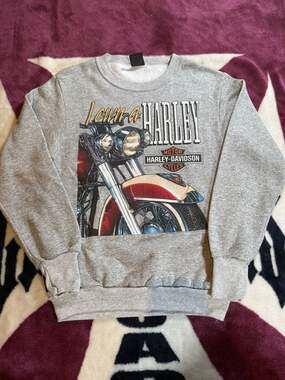 Vintage 1990s Harley-Davidson 3D Emblem I Own a Harley Crewneck Sweatshirt Gray